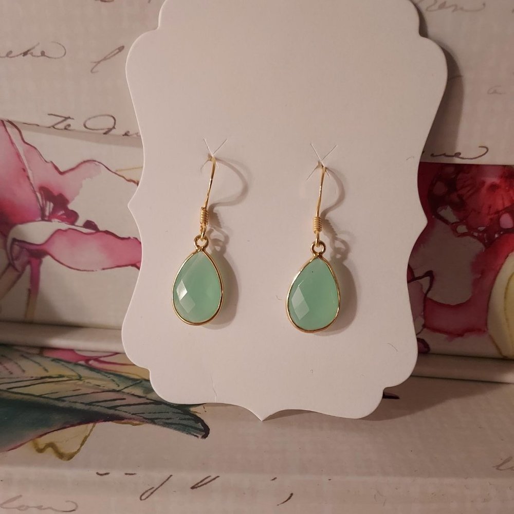 Aqua chalcedony faceted drop earrings